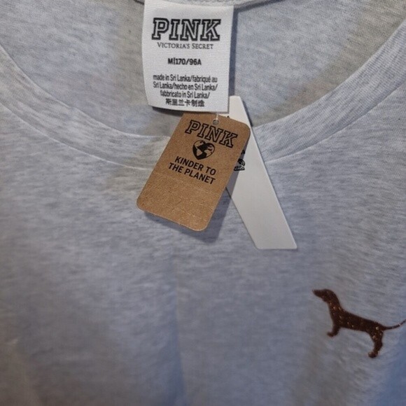 Campus T-shirt Heather Grey Glitter Logo PINK Victoria's Secret Medium NWT - Picture 6 of 7